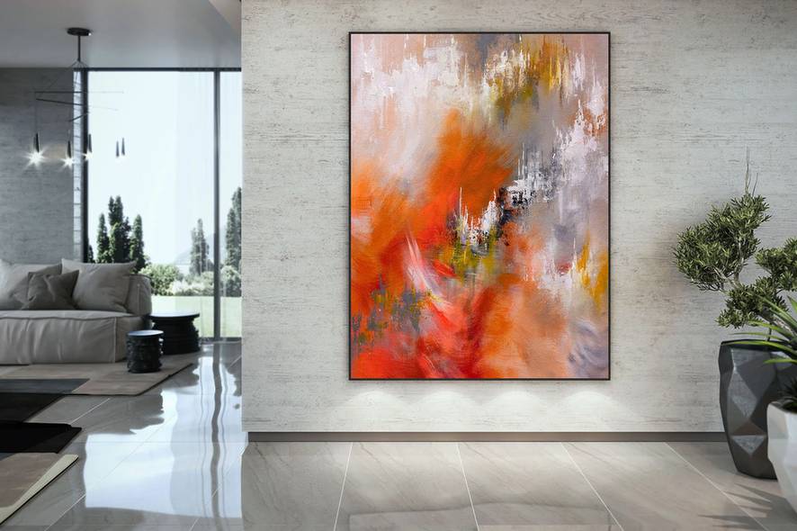 Orange Handmade Painting Textured Colorful Abstract Canvas Wall Art INM1V